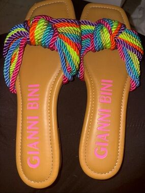 Gianni Bini Multicolor Rope-Knot Slide Sandals - Tan Footbed